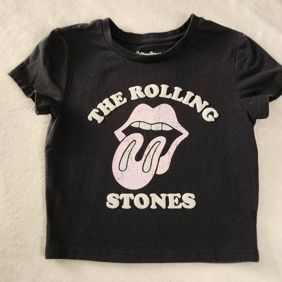 The Rolling Stones Black Crop Tshirt With Graphics Size Small - Picture 1 of 5